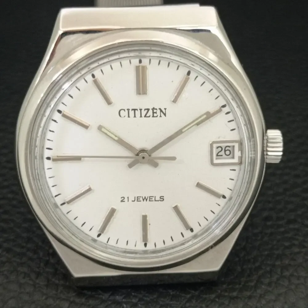 Vintage 1988 Citizen Manual Mens Silver Watch W/daydate & White accents